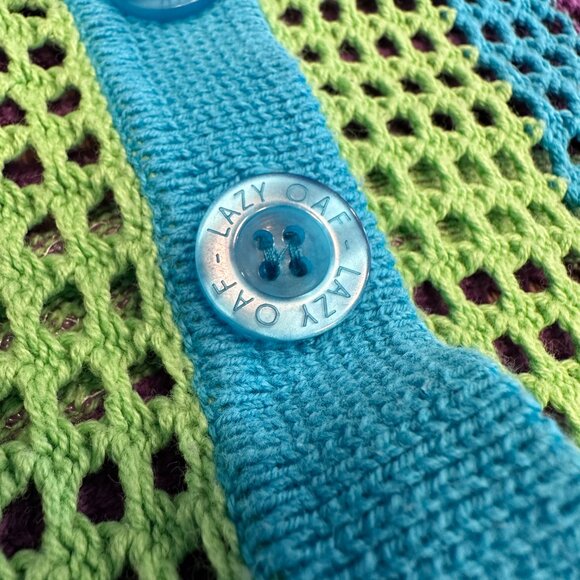 Lazy Oaf Moody Stripe Open Knit Oversized Polo Shirt Top Size S - Picture 7 of 8